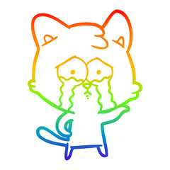 Obraz premium rainbow gradient line drawing cartoon crying cat
