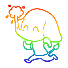 rainbow gradient line drawing cute cartoon elephant spouting water