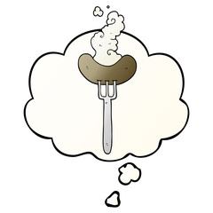 cartoon sausage on fork and thought bubble in smooth gradient style