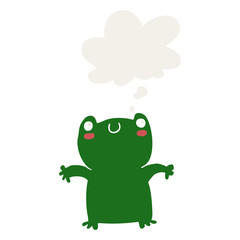 cartoon frog and thought bubble in retro style