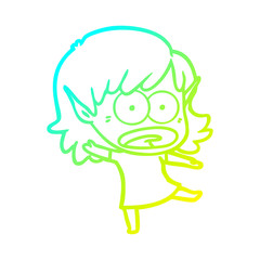 cold gradient line drawing cartoon shocked elf girl