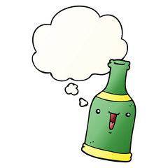 cartoon beer bottle and thought bubble in smooth gradient style