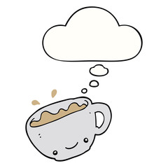 cartoon cup of coffee and thought bubble