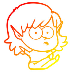 warm gradient line drawing cartoon elf girl staring