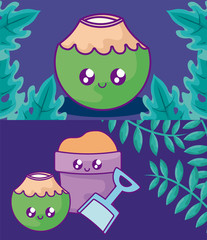 summer label with bucket and cocktail coconut kawaii