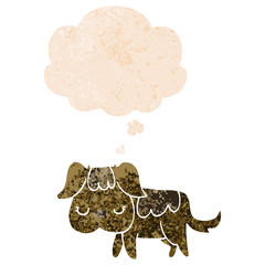 cartoon dog and thought bubble in retro textured style