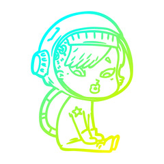cold gradient line drawing cartoon astronaut woman