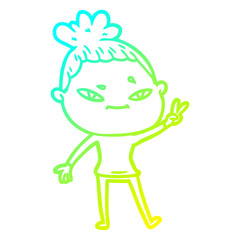 cold gradient line drawing cartoon woman