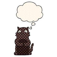 cartoon cat and thought bubble in comic book style
