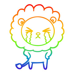 rainbow gradient line drawing cartoon crying lion