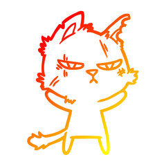 warm gradient line drawing tough cartoon cat