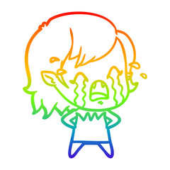 rainbow gradient line drawing cartoon crying vampire girl