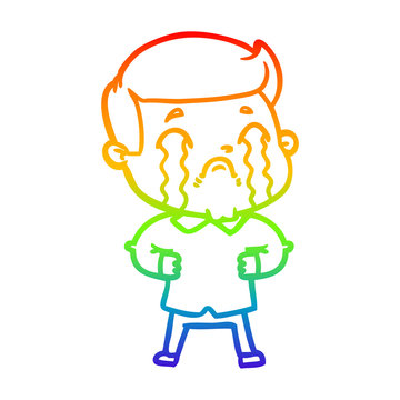 recommend clip art: rainbow gradient line drawing cartoon man crying