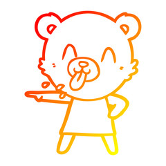 warm gradient line drawing rude cartoon bear pointing