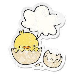 cute cartoon chick hatching from egg and speech bubble distressed sticker