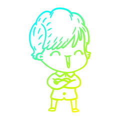 cold gradient line drawing cartoon laughing woman