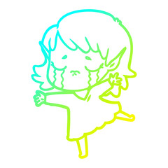 cold gradient line drawing cartoon crying elf girl
