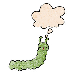 cartoon caterpillar and thought bubble in grunge texture pattern style