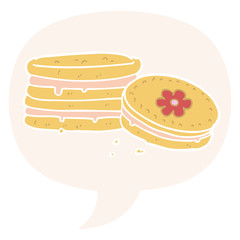 cartoon biscuit and speech bubble in retro style