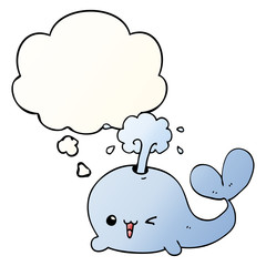 cartoon whale and thought bubble in smooth gradient style