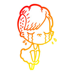 warm gradient line drawing cartoon crying girl