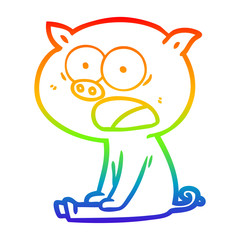 rainbow gradient line drawing cartoon sitting pig shouting