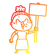 warm gradient line drawing cartoon happy old woman