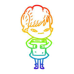 rainbow gradient line drawing cartoon happy woman