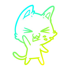 cold gradient line drawing cartoon cat hissing