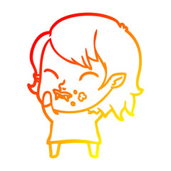 warm gradient line drawing cartoon vampire girl with blood on cheek