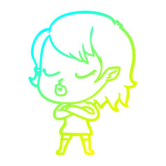 cold gradient line drawing cute cartoon vampire girl