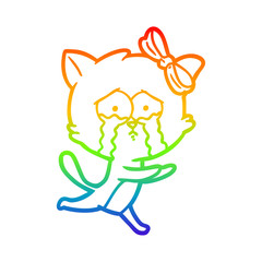 rainbow gradient line drawing cartoon cat