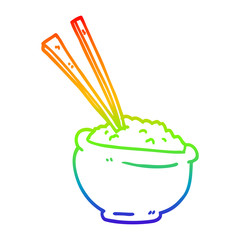 rainbow gradient line drawing cartoon tasty bowl of rice