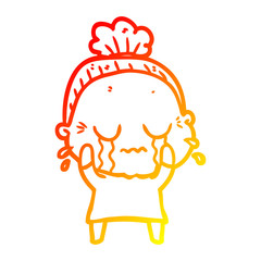 warm gradient line drawing cartoon crying old lady