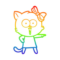 rainbow gradient line drawing cartoon cat