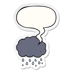 cartoon cloud raining and speech bubble sticker