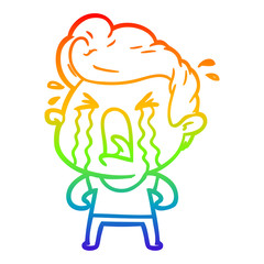 rainbow gradient line drawing cartoon crying man