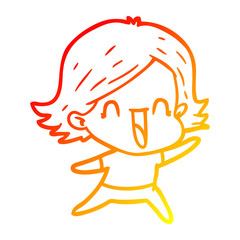 warm gradient line drawing cartoon happy woman