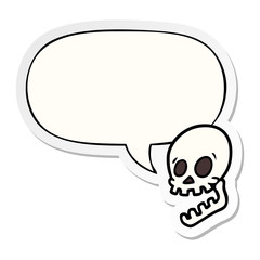 laughing skull cartoon and speech bubble sticker