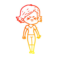 warm gradient line drawing cartoon angry woman