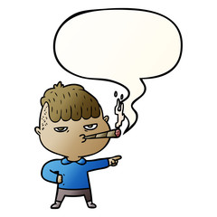 cartoon man smoking and speech bubble in smooth gradient style