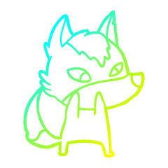 cold gradient line drawing shy cartoon wolf