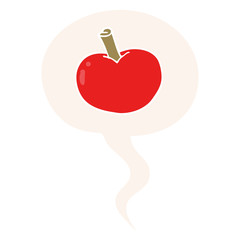 cartoon apple and speech bubble in retro style