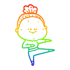 rainbow gradient line drawing cartoon happy old woman