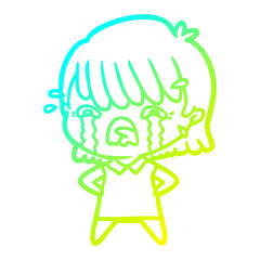 cold gradient line drawing cartoon girl crying