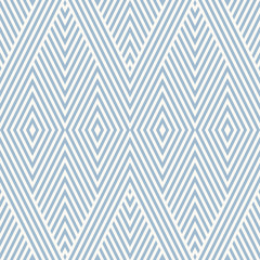 Blue vintage geometric seamless pattern with stripes, diagonal lines, rhombuses