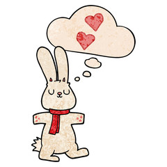 cartoon rabbit in love and thought bubble in grunge texture pattern style
