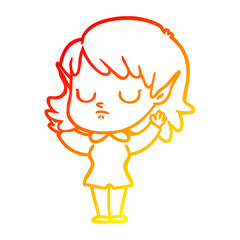 warm gradient line drawing cartoon elf girl