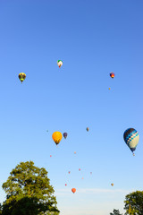 Balloons on the background blue sky.