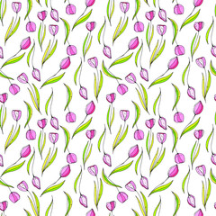 floral tulips doodle seamless vector pattern colored